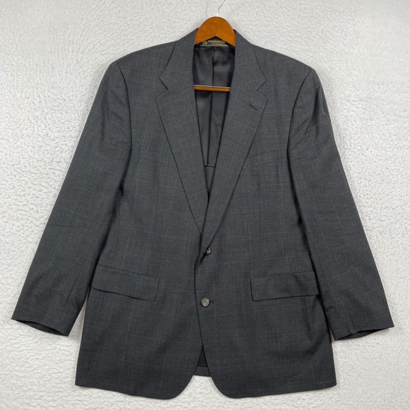 Brooks Brothers Blazer Mens 46L Gray Wool Windowpane Vintage Sport Coat USA